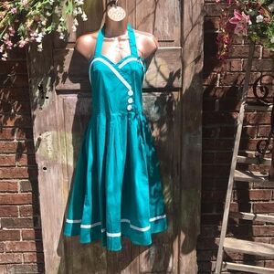 Teal Halter Backless 1950's Pinup Vintage Swing Dress